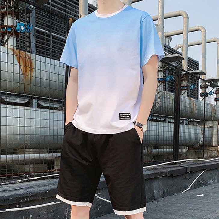 (해외) 남자 그라데이션 여름 반팔 티셔츠 - 반바지 상하 세트