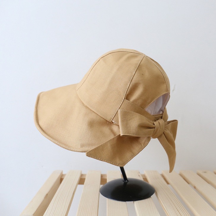 (해외) 여름 모자 여자 코튼 린넨 버킷햇 자외선 햇빛 차단 나비 매듭