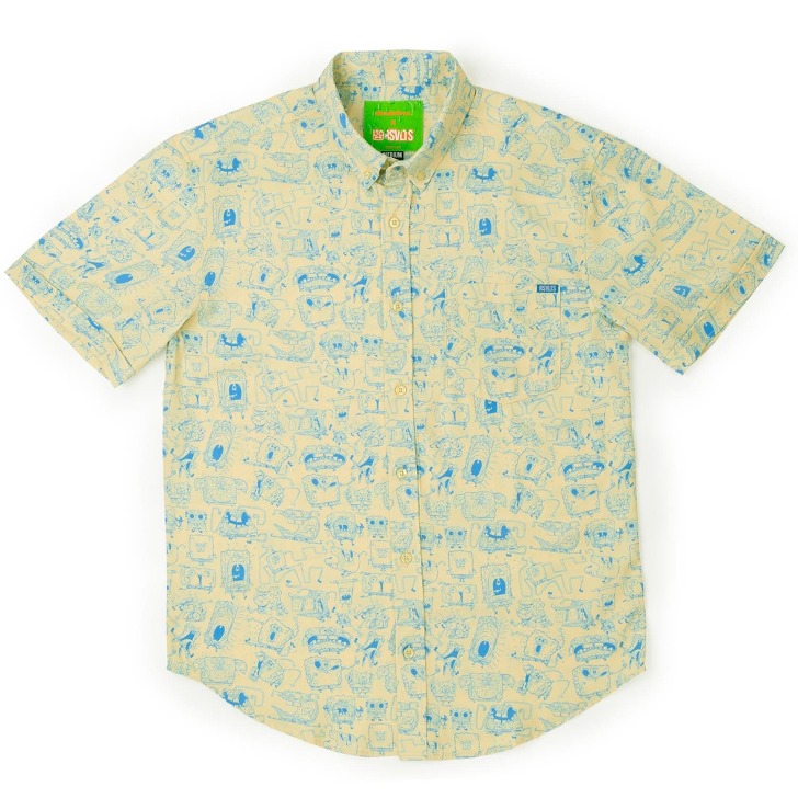 (해외) 스폰지밥 사이드 여름 남자 스판 프린트 반팔 남방 셔츠 플러스 사이즈 - 4XL - RSVLTS