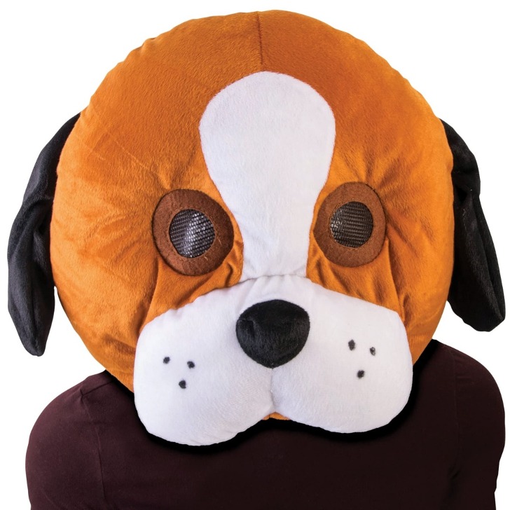 (해외) 남자 여자 공용 푹신한 원단 봉제 갈색 강아지 코스튬 마스크 머리 마스코트