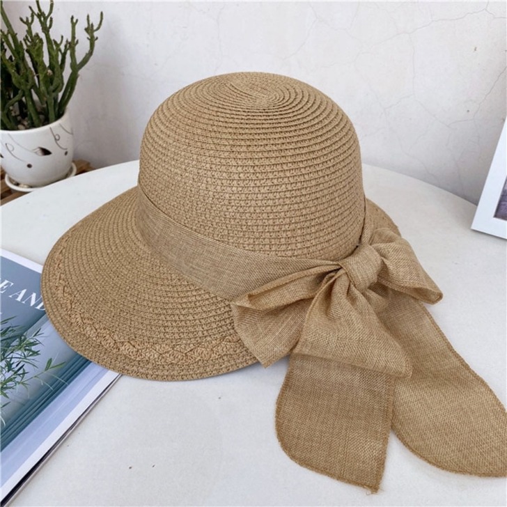 (해외) 여름 여자 가볍고 시원한 밀짚 버킷햇 여행 모자 자외선 햇빛 차단