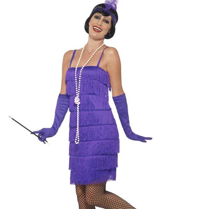 (해외) 1920년대 여자 플래퍼 의상 코스프레 보라색 짧은 드레스 할로윈 코스튬 파티복