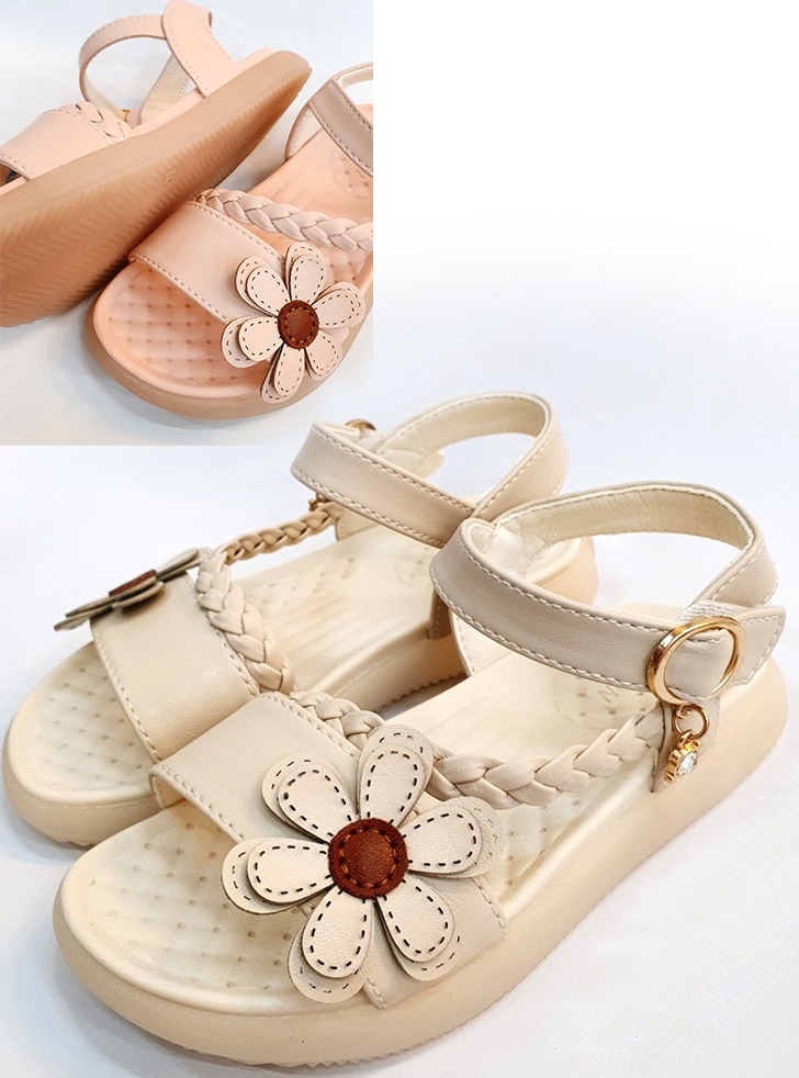 꽃장식 부드럽고 편한 유아 여아 여름 샌들 공주 신발 (160-190)